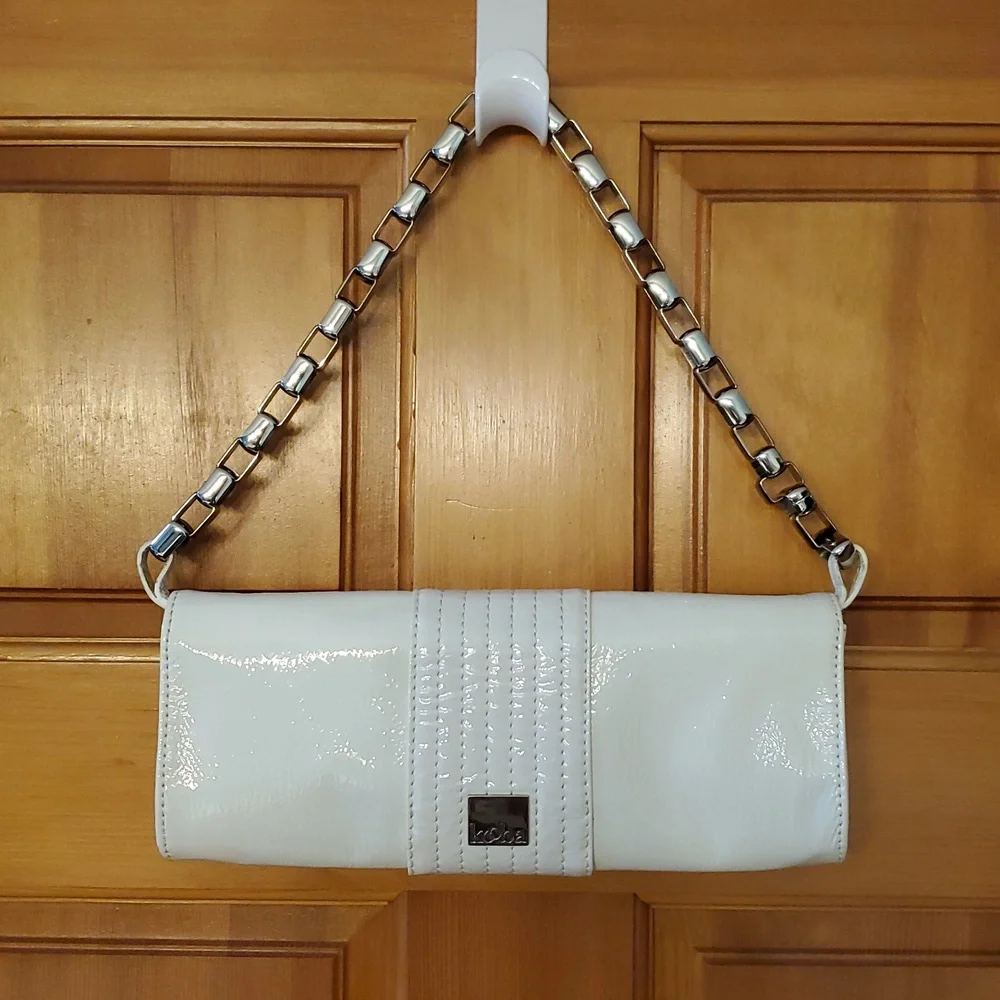 Kooba White Leather Clutch Shoulder Bag With‎ Silver Hardware